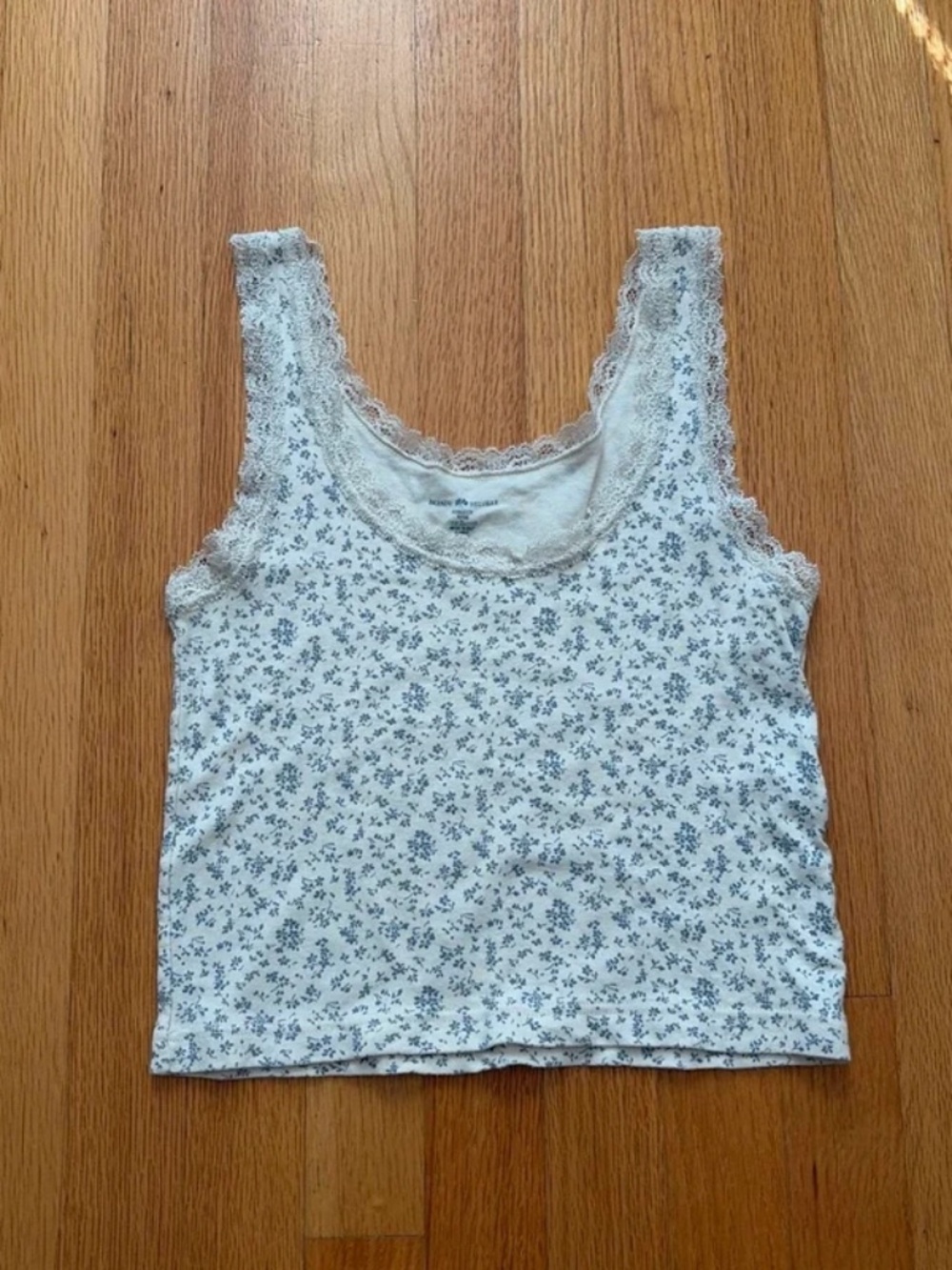 Brandy Melville Blue and White Floral Lace Tank Top One Size